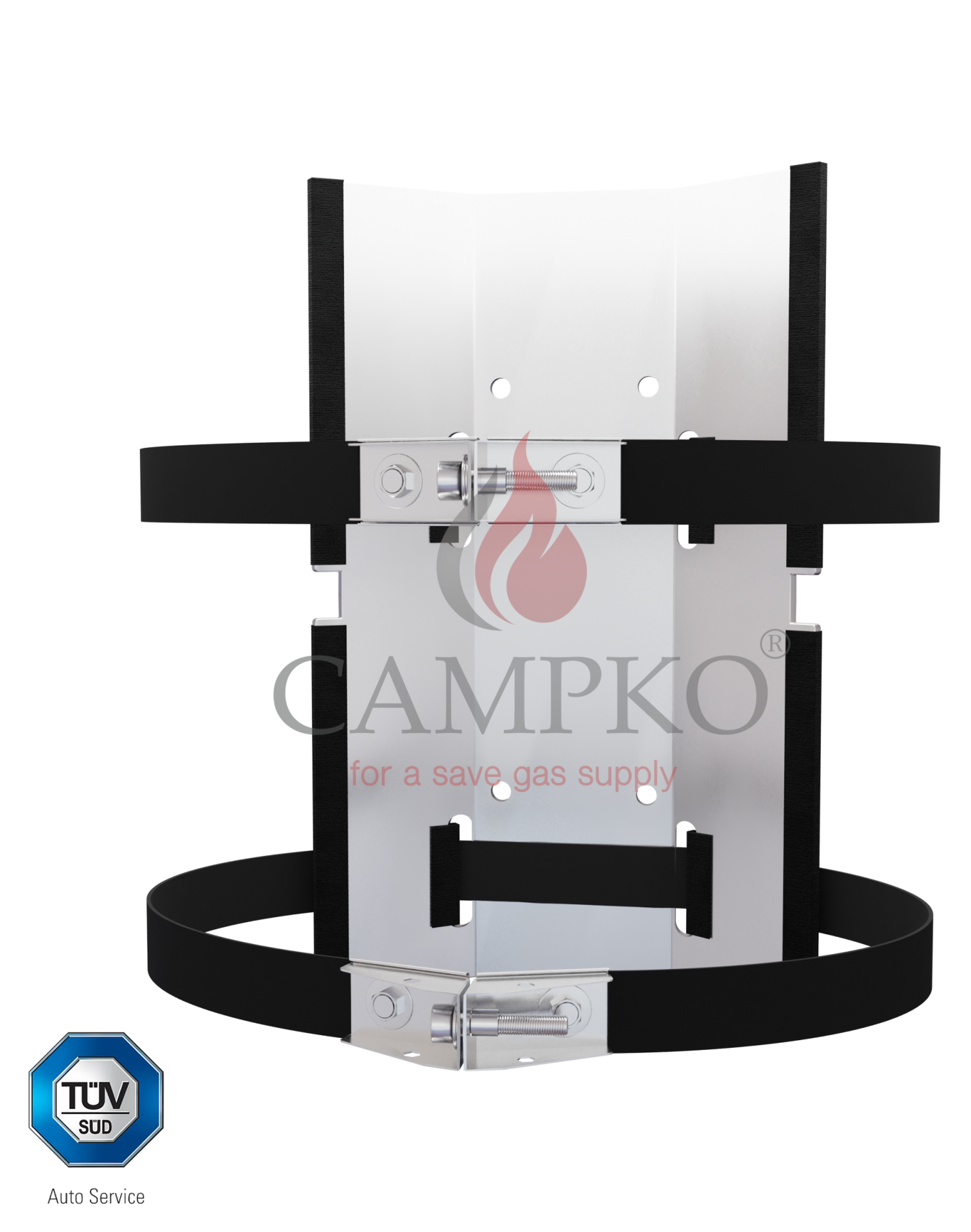 CAMPKO Gasflaschen Halter Set Edelstahl für Ø 300mm Gasflaschen inkl. 2x Spannband + 2x Spannschloss